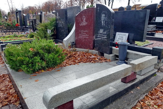 Два похожих памятника и несложная оградка из светлого гранита